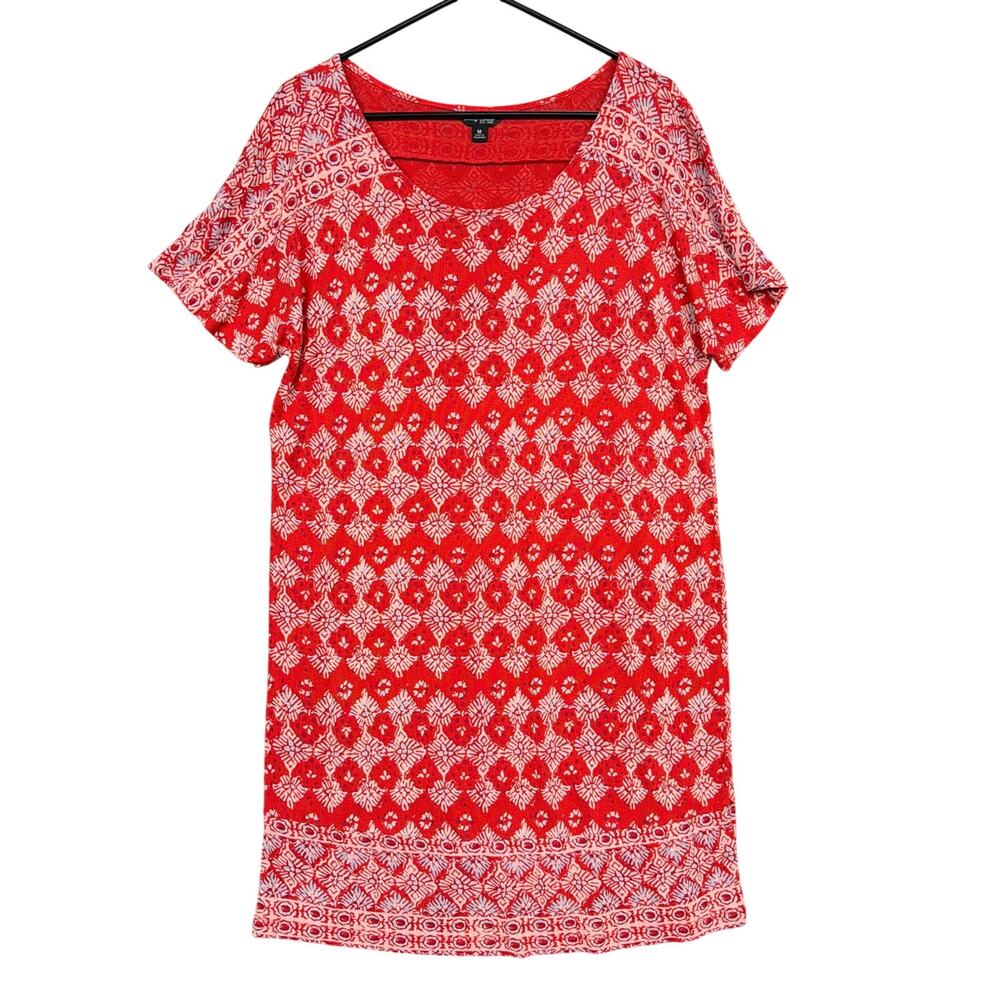 Lucky Brand Womens Dress Red Multicolor Geometric Scoop Neck T-Shirt Medium